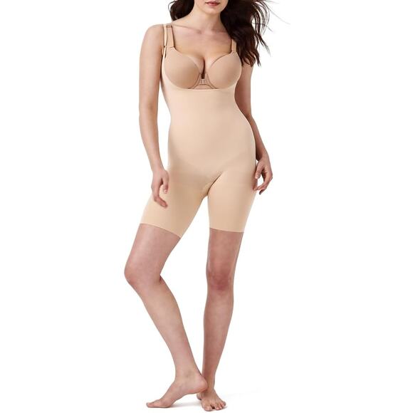 SPANX Power Series Open-Bust Mid-Thigh Shapewear Bodysuit Soft Nude Size 1X NWOT